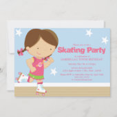スケートで滑るパーティー|ブルネットの女の子 招待状 (正面)