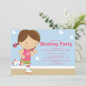 スケートで滑るパーティー|ブルネットの女の子 招待状 (スタンド正面)