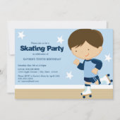 スケートで滑るパーティー|ブルネット少年 招待状 (正面)