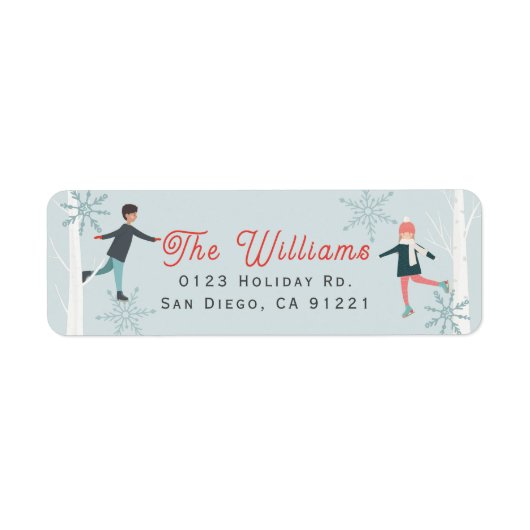 スケートで滑るピープルクリスマスホリデイ住所 シール (正面)