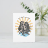 スケートで滑るフールレトロスタイルノスタルジックデザイン ポストカード (スタンド正面)