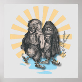 スケートで滑るフール |レトロスタイル |懐かしいデザイン ポスター