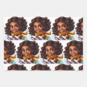 スケートで滑るブラウンスキンガールin the snow ラッピングペーパーシート (正面)