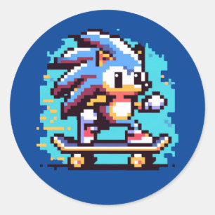 スケートで滑るヘッジホッグ: 8ビットピクセルアドベンチャーピクセルアート ラウンドシール