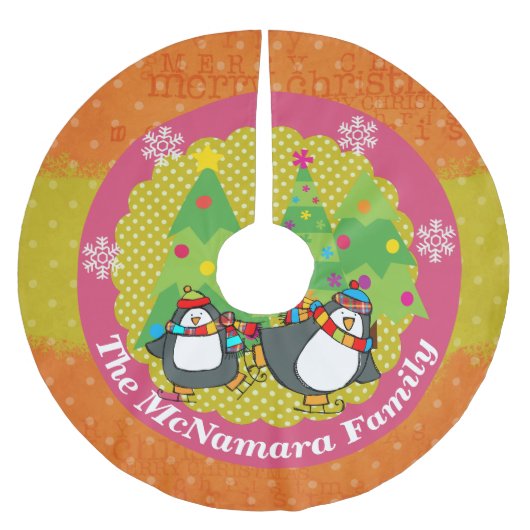 スケートで滑るペンギンとクリスマスツリーズスカート4 ブラッシュドポリエステルツリースカート (正面)