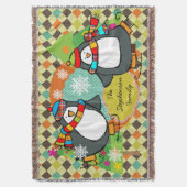 スケートで滑るペンギンアーガイルズクリスマスホリデースロー スローブランケット (正面縦)