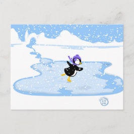 スケートで滑るペンギンクリスマス シーズンポストカード