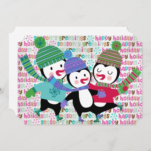 スケートで滑るペンギンズクリスマスホリデー シーズンカード (正面/裏面)
