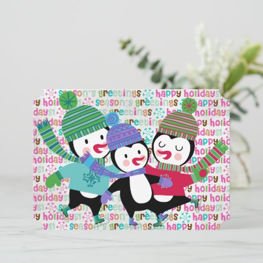 スケートで滑るペンギンズクリスマスホリデー シーズンカード (スタンド正面)