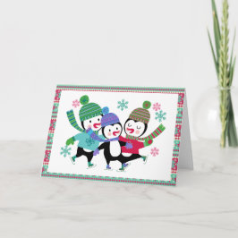 スケートで滑るペンギンズホリデーグリーティングカード シーズンカード