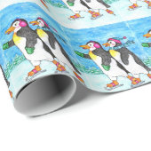スケートで滑るペンギンラッピング紙 ラッピングペーパー (ロールコーナー)