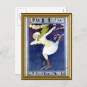 スケートで滑るポスター(イタリア1920年代) シーズンポストカード (正面/裏面)