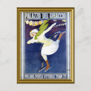 スケートで滑るポスター(イタリア1920年代) シーズンポストカード
