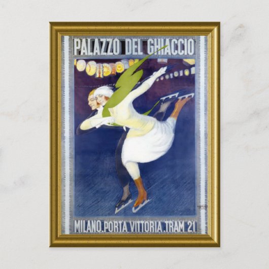 スケートで滑るポスター(イタリア1920年代) シーズンポストカード (正面)