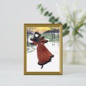 スケートで滑る凍ってい川 ポストカード (スタンド正面)