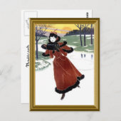 スケートで滑る凍ってい川 ポストカード (正面/裏面)