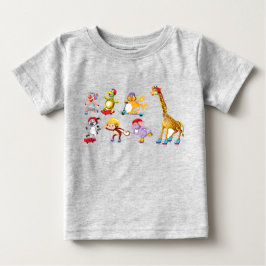 スケートで滑る動物ベビー素晴らしジャージーTシャツ ベビーTシャツ