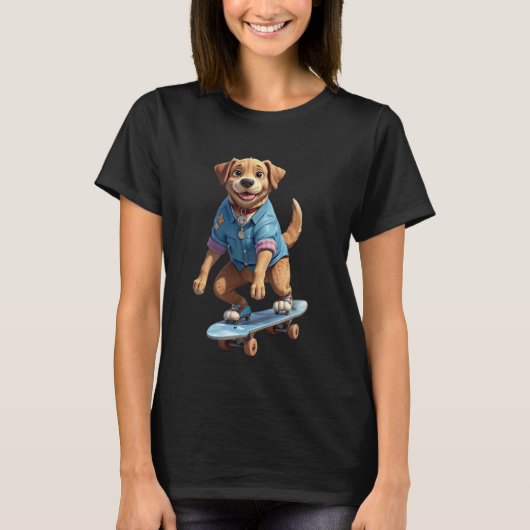 スケートで滑る犬 Tシャツ (正面)