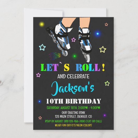 スケートで滑る誕生日の招待ローラーパーティー招待状 招待状 (正面)