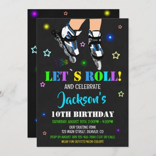 スケートで滑る誕生日の招待ローラーパーティー招待状 招待状 (正面/裏面)