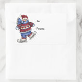 スケートで滑る雪だるま – ギフトラベル 長方形シール (バッグ)