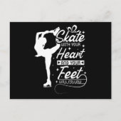 スケートと一緒にハート、氷のスケートで滑る ポストカード (正面)