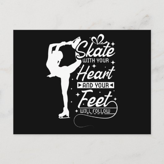 スケートと一緒にハート、氷のスケートで滑る ポストカード (正面)