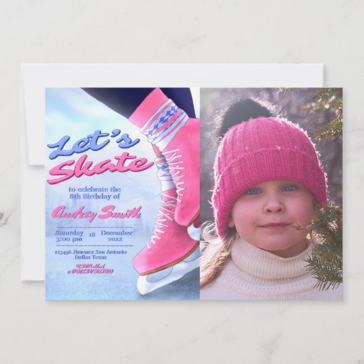 スケートに来て - 写真付きのウィンタースケートパーティ 招待状 (正面)