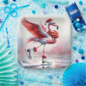 スケートのクリスマスフラミンゴ ペーパープレート (パーティー)