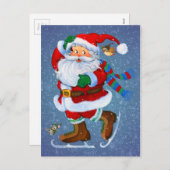 スケートのサンタ シーズンポストカード (正面/裏面)