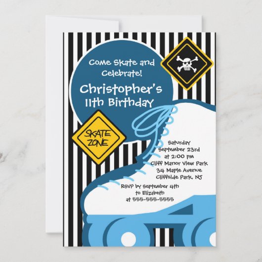 スケートのスケートで滑るのパーティーの誕生日の招待状 招待状 (正面)