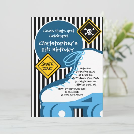 スケートのスケートで滑るのパーティーの誕生日の招待状 招待状 (スタンド正面)