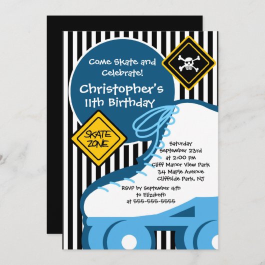 スケートのスケートで滑るのパーティーの誕生日の招待状 招待状 (正面/裏面)