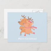 スケートのトナカイのカップルのクリスマスポストカード シーズンポストカード (正面/裏面)