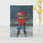 スケートの上のマウス:雪:ハッピーバースデーすごいスター! カード (黄色い花)