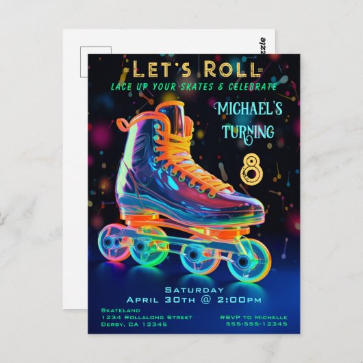 スケートの誕生日パーティー招待状 ポストカード (正面/裏面)