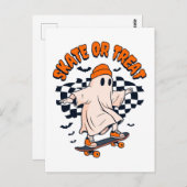 スケートまたはトリート幽霊ハロウィーン ポストカード (正面/裏面)