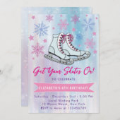 スケートを氷上でスケートで滑るパーティー 招待状 (正面/裏面)