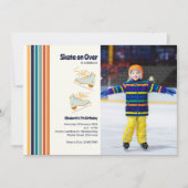 スケートオンオーバー氷スケートで滑るレトロ誕生日写真 招待状 (正面)