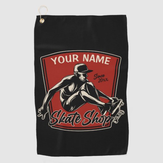 スケートショップグラブパーソナライズされたトリックスケートボード ゴルフタオル (正面)