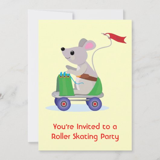 スケートスクーターのマウスローラースケートパーティー 招待状 (正面)