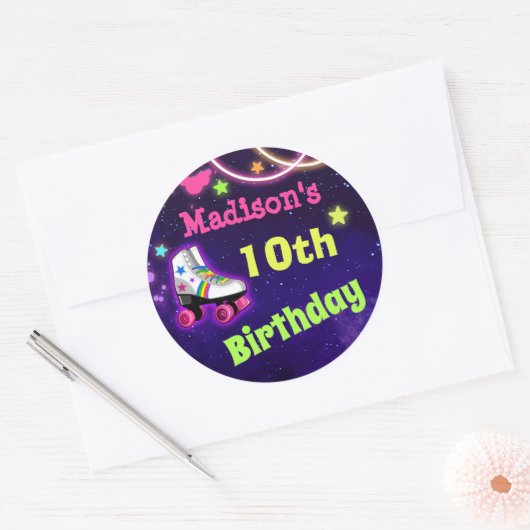 スケートバースデーパーティーのシール付き丸または正方形 ラウンドシール (封筒)