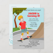 スケートパークおもしろいボーイバースデーパーティー インビテーションポストカード (正面/裏面)