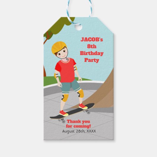 スケートパークおもしろいボーイバースデーパーティー ギフトタグ (正面)