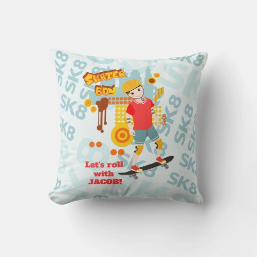 スケートパークおもしろいボーイバースデーパーティー クッション (正面)