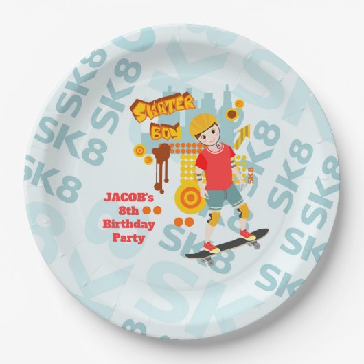 スケートパークおもしろいボーイバースデーパーティー ペーパープレート (正面)
