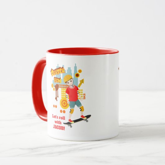 スケートパークおもしろいボーイバースデーパーティー マグカップ (正面左)