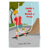 スケートパークおもしろいボーイバースデーパーティー ミディアムペーパーバッグ (裏面)