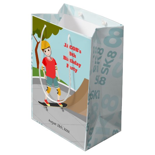 スケートパークおもしろいボーイバースデーパーティー ミディアムペーパーバッグ (裏面アングル)
