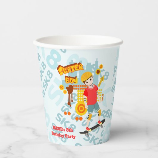 スケートパークおもしろいボーイバースデーパーティー 紙コップ (正面)
